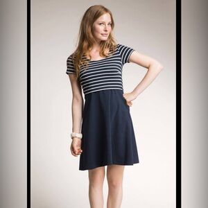 Boob Design Navy Stripe Organic Cotton Nursing/Maternity Dress Size Large